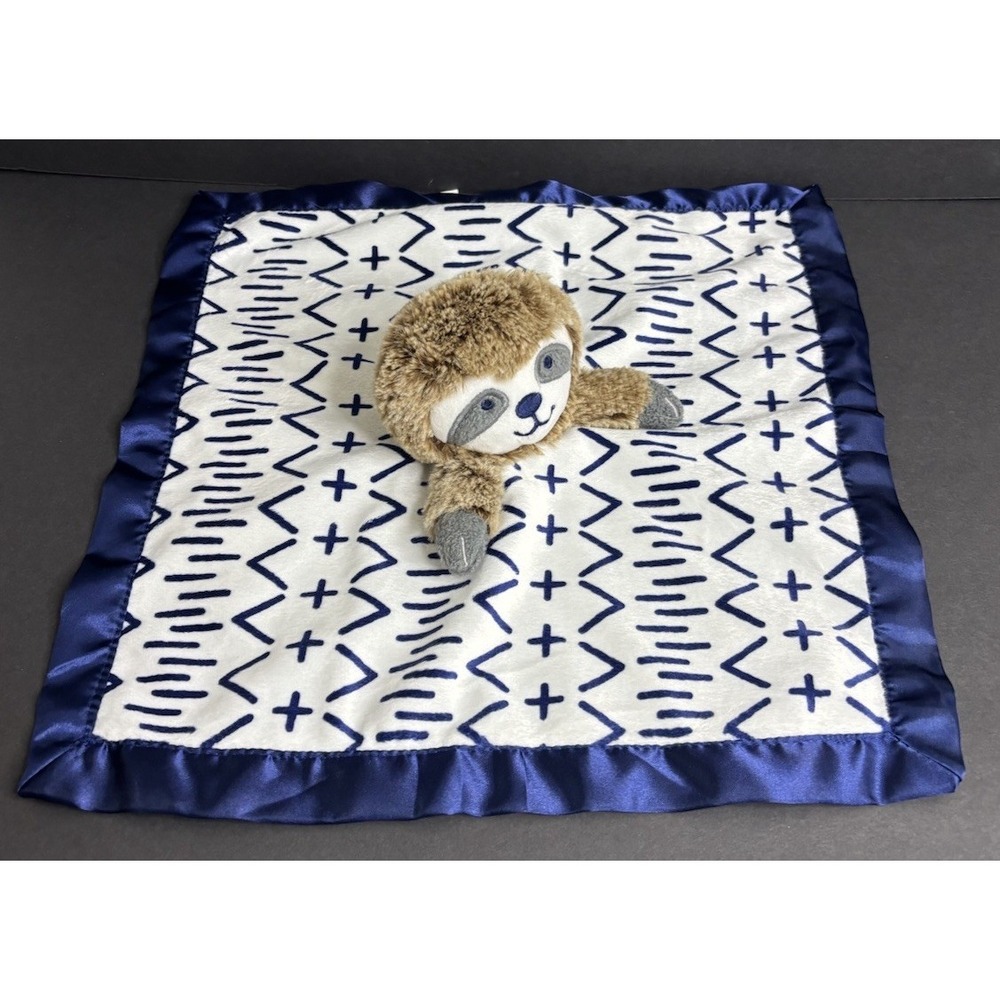 Cloud Island Sloth Security Blanket Baby Lovey Plush Toy White Navy Blue Soft